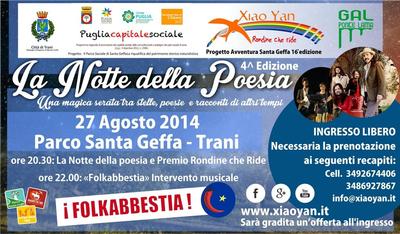 Trani, questa sera a Santa Geffa è «Notte della poesia»: premio «Rondine che ride» a Don Savino, ospiti i Folkabbestia