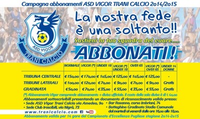 Vigor Trani, partita ufficialmente la campagna abbonamenti 2014-2015