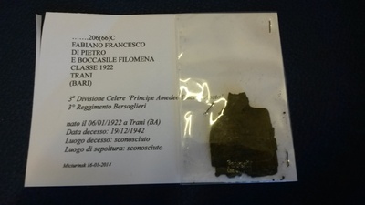 Disperso 72 anni fa in Russia: ritrovato il piastrino di un bersagliere di Trani. Si tratta di Francesco Fabiano