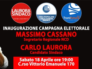 Trani 2015, domani Cassano (Ncd) pro Laurora. Variata la sede: si va in via Bovio