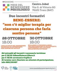 Mese del benessere psicologico, oggi a Trani un nuovo seminario formativo al centro Jobel