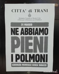 «Giornata mondiale senza tabacco», piccola iniziativa anche a Trani. In Italia, il fumo miete 80mila vittime all'anno