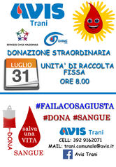 «Dona sangue, salva una vita»: domani raccolta straordinaria dell'Avis Trani