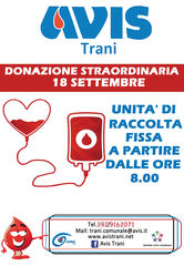 Avis Trani, oggi raccolta straordinaria di sangue