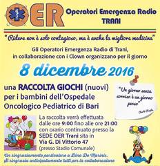 «Un sorriso per i bambini malati»: oggi, presso la sede Oer di Trani, raccolta giochi