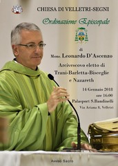 Domani l'ordinazione del nuovo vescovo di Trani, Monsignor D’Ascenzo