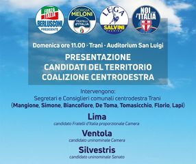 Elezioni politiche, oggi  a Trani presentazione dei candidati della coalizione di centrodestra