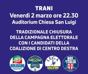Elezioni politiche, oggi a Trani chiusura della campagna elettorale del centrodestra