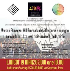 Giornata della memoria e dell'impegno in ricordo delle vittime di mafia, oggi convegno all’Aldo Moro di Trani