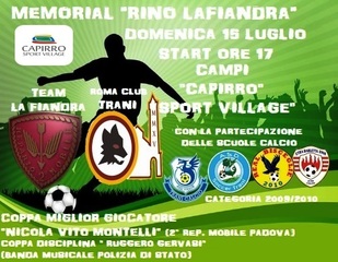 Trani, ritorna il Memorial Lafiandra: appuntamento oggi, al Capirro sport village, alle 17