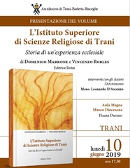 Oggi la presentazione del libro sulla storia dell’Istituto di scienze religiose di Trani