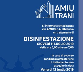Amiu, questa notte nuova disinfestazione dell'abitato di Trani