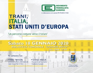 Trani, Italia, Stati Uniti d'Europa: se ne parlerà oggi in biblioteca comunale