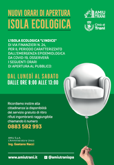 Amiu Trani, i nuovi orari dell'isola ecologica. Sempre attivo il servizio gratuito di ritiro rifiuti ingombranti