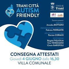 Trani Autism Friendly, oggi in villa comunale la consegna degli attestati ai partecipanti