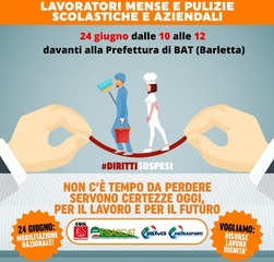 Mense e pulizie di aziende, oggi gli addetti ai servizi manifestano dinanzi alla Prefettura: «In tanti senza reddito da tre mesi»