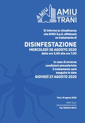 Amiu Trani, nuova disinfestazione aerea questa notte