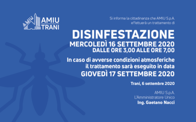 Amiu Trani, questa notte nuova disinfestazione aerea