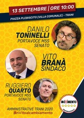 Elezioni 2020, Toninelli e Quarto questa domenica a Trani per Vito Branà e la lista M5s