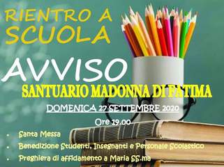 Scuola: oggi al santuario di Fatima si benedicono alunni e personale
